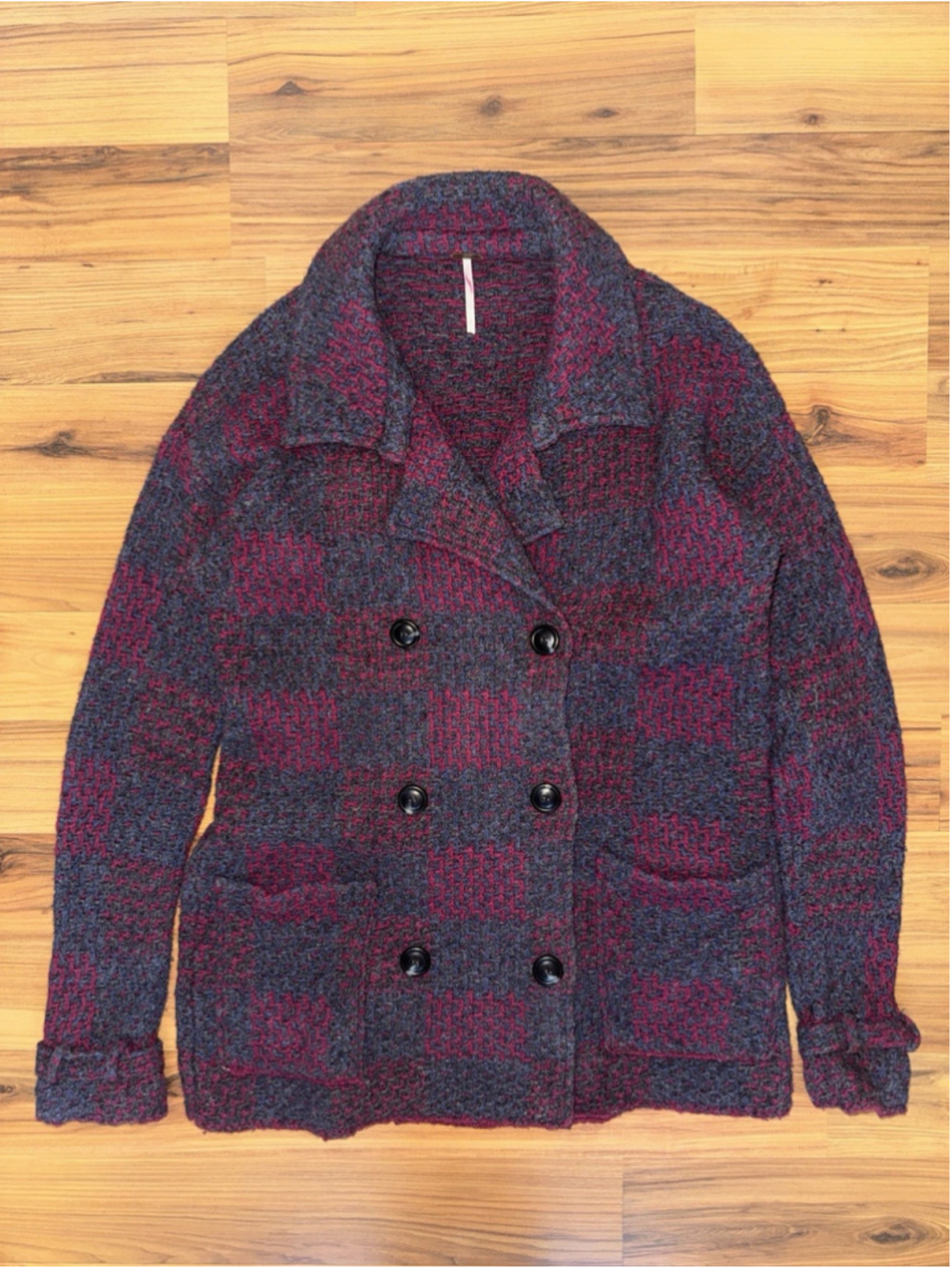 Free People 100% Wool Plaid Double Breasted Coat Preppy Dark Academia Heritage